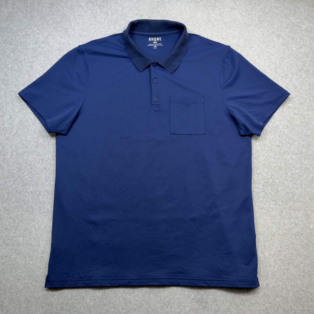 Rhone Polo Shirt Mens Large Blue Pocket Performance Stretch Knit Tech Golf